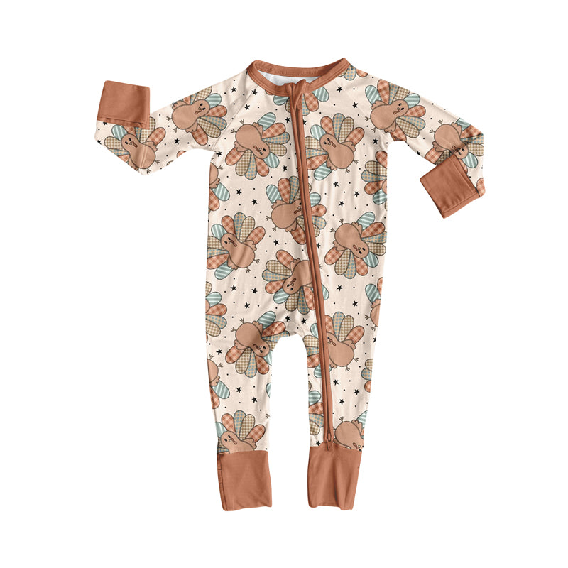 Preorder moq 5 Baby Boys Long Sleeves Turkey Stars Plaid Zipper Rompers