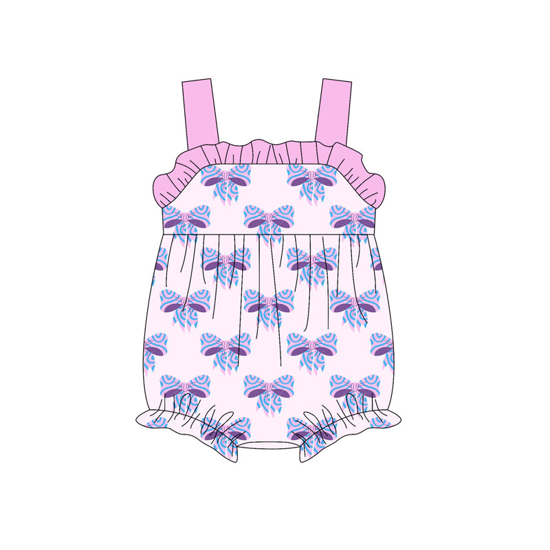 Preorder(moq 5)Baby Infant Girls Pink Strap Leopard Bows Ruffle Rompers