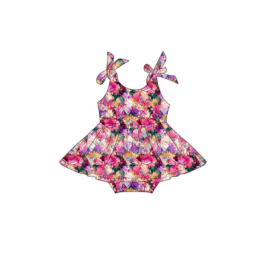 Preorder (moq 5)Baby Girls Strap Colorful Bows Flowers Tunic Ruffle Rompers