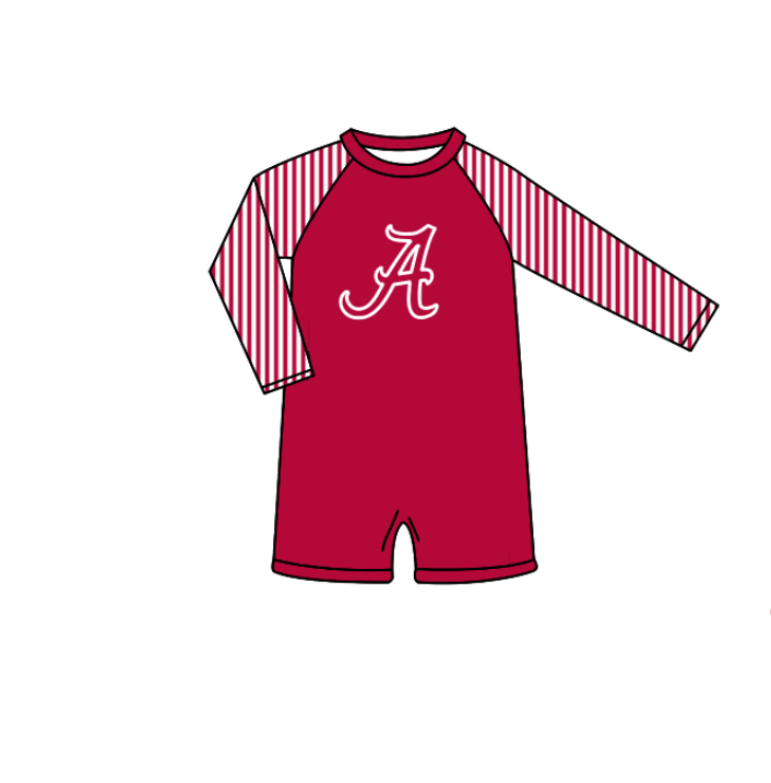 Preorder moq 5 Baby Boys Red Stripe Long Sleeve A Team Swimsuits