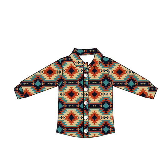 Preorder moq 10 Baby Boys Long Sleeves Western Colorful Aztec Button Shirts Top