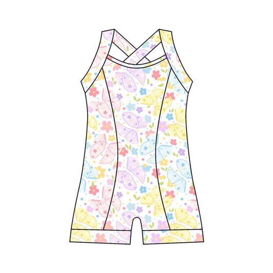 Preorder moq 10 Baby Girls Strap Butterfly Flowers Activity Wear Yoga Jumpsuits