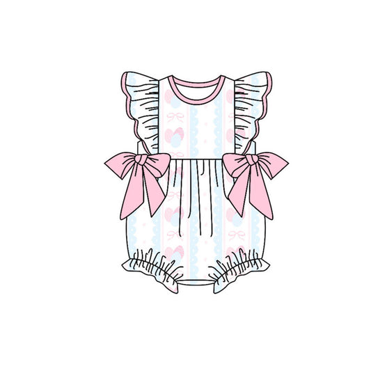 Preorder (moq 5)Baby Girls Eggs Bows Stripes Flutter Sleeve Bows Easter Ruffle Rompers