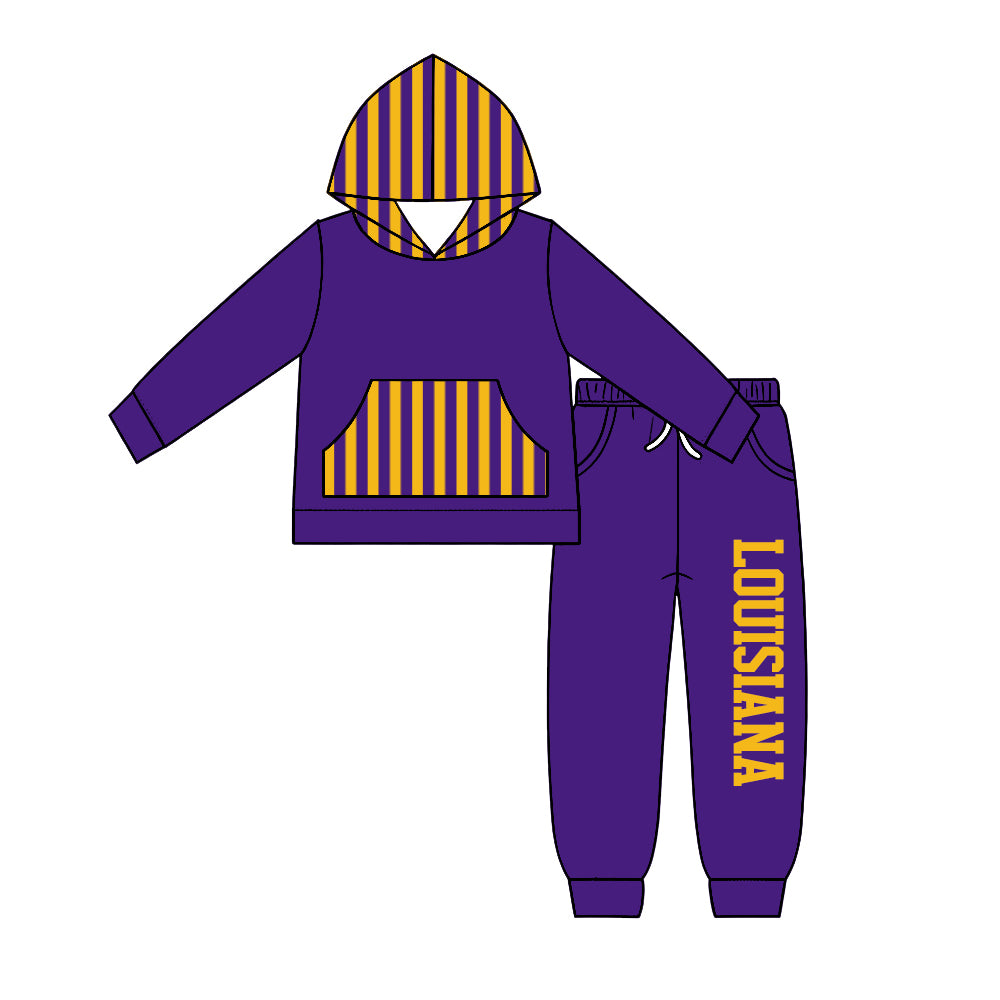 Preorder (moq5) Baby Boys Louisiana Pocket Hoodie Top Joggers Team Clothes Set