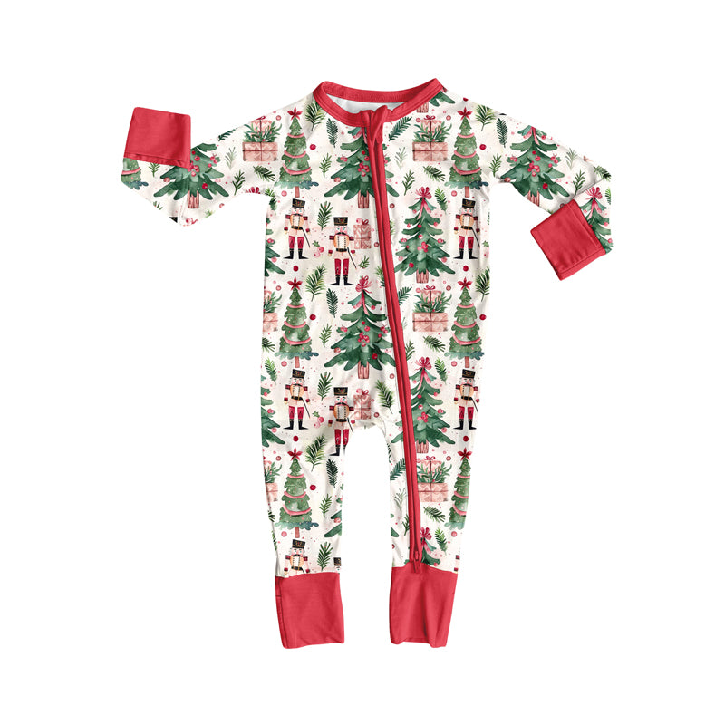 Preorder(moq 5)Baby Infant Boys Christmas Trees Soldiers Plaid Zipper Rompers