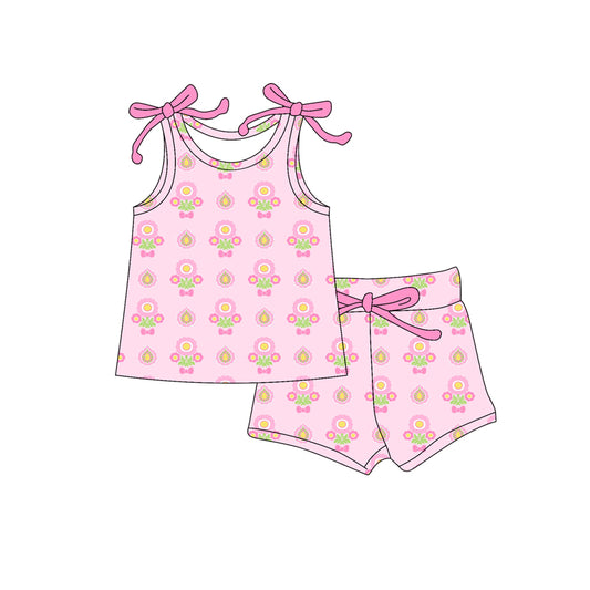 Preorder moq 5 Baby Girls Bows Sleeveless Flowers Plaid Top Short Set
