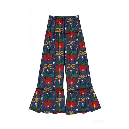 Preorder (moq 5)Baby Girls Bows Stars Christmas Bell Bottom Pants
