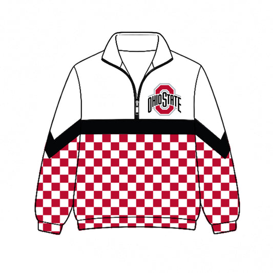 Preorder (moq 5)Baby Boys Red Checked Ohio State Team Zip Pullovers Top