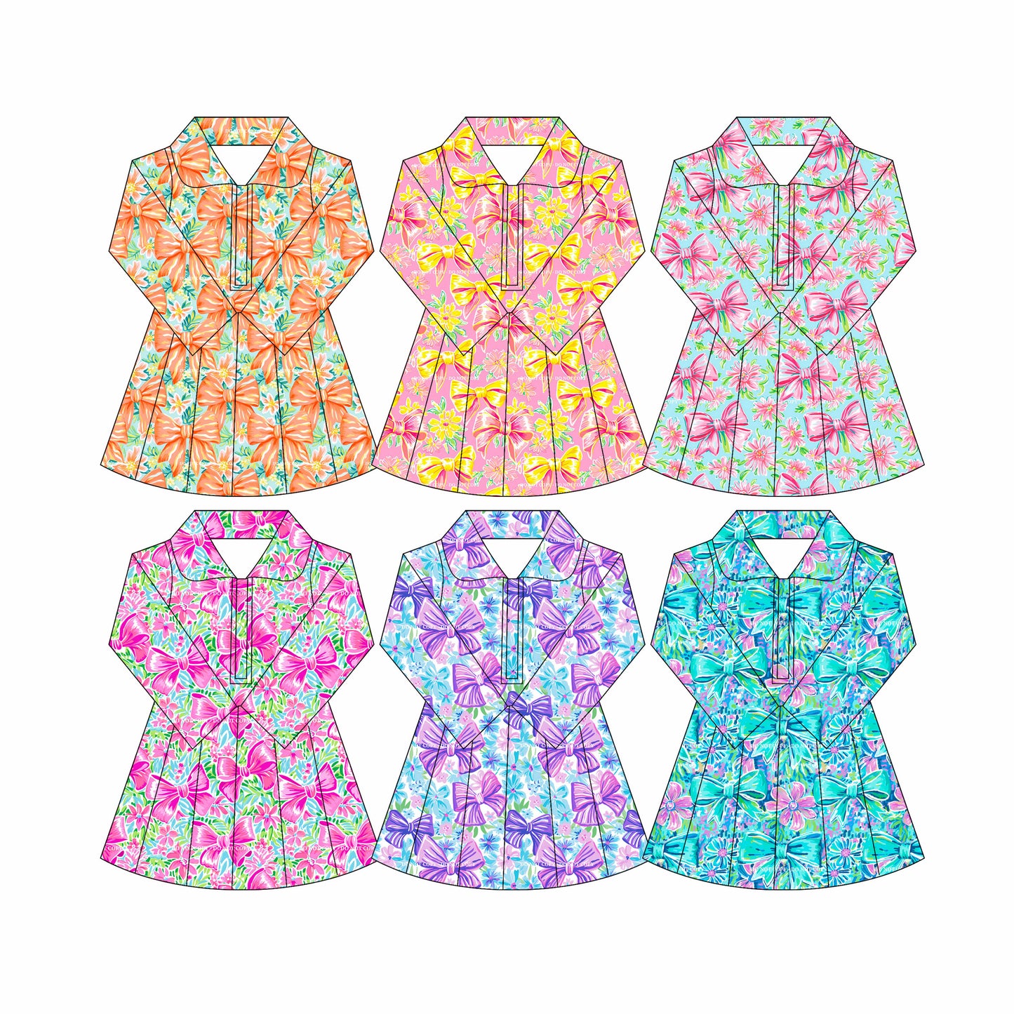 Preorder moq 10 Baby Girls Colorful Bows Floral Long Sleeves Zipper Activity Wear Yoga Knee Length Dresses