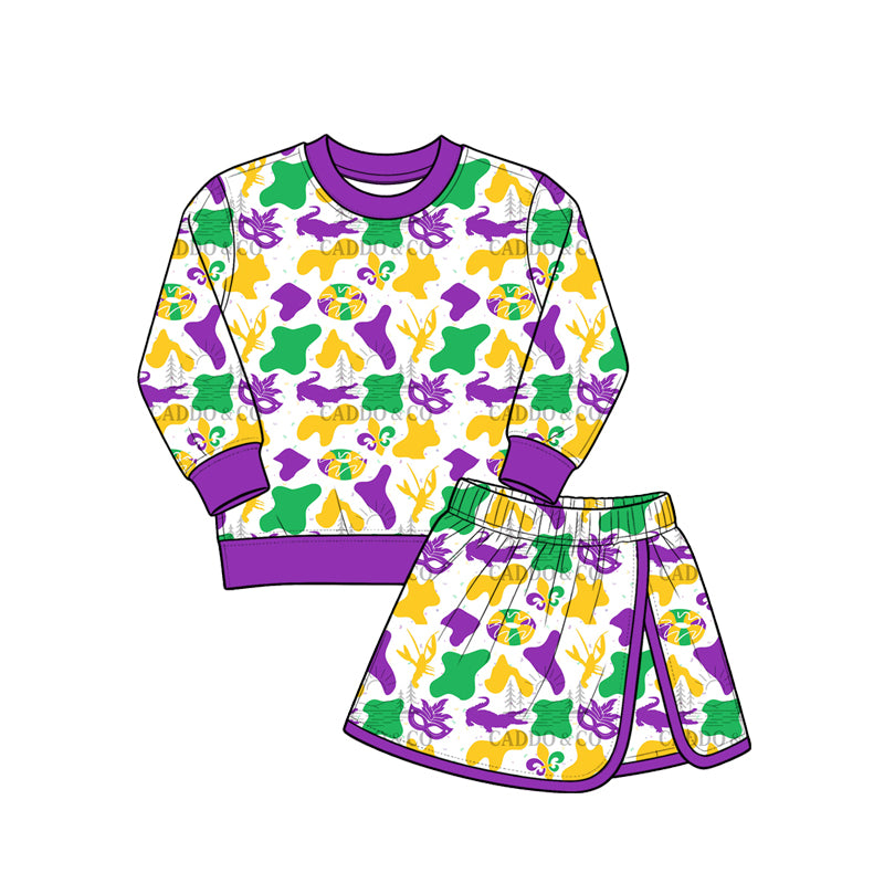 Preorder (moq 5) Girls Easter Purple Bunny Bow Sweatshirt & Skirt Two way zip convertible, Kids Casual Everyday Outfit