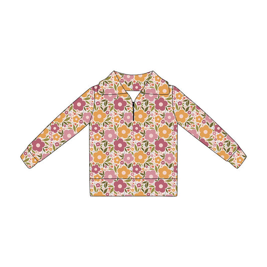 Preorder (moq 5)Baby Girls Long Sleeve Colorful Flowers Zip Pullovers Top
