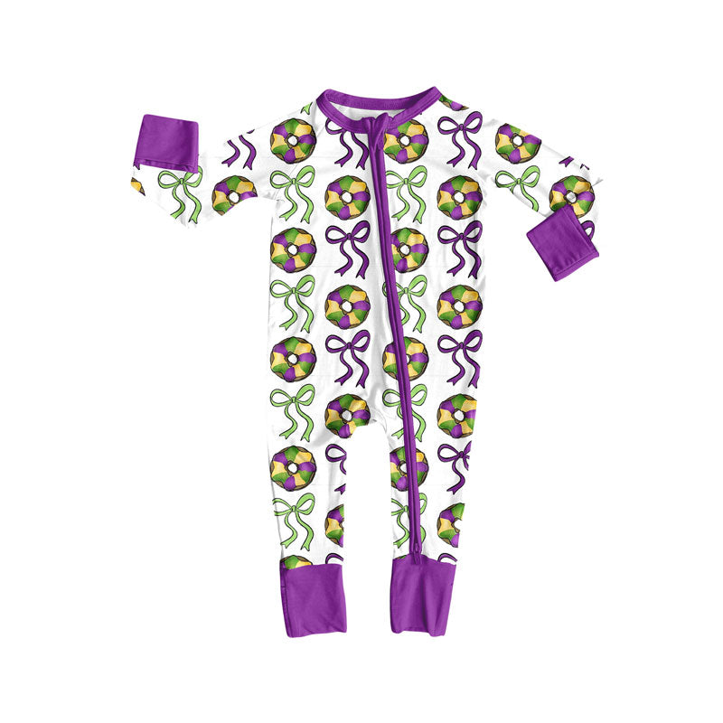 Preorder (moq 5)Baby Girls Bows Donuts Plaid Mardigras Zipper Footie Rompers