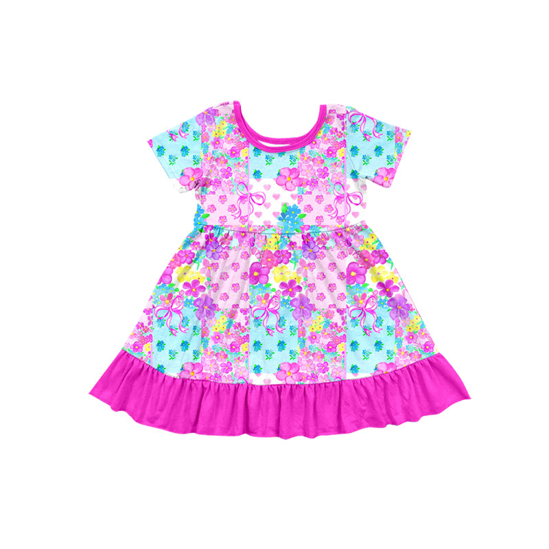 Preorder (moq 5)Baby Girls Hearts Flowers Checked Valentines Ruffle Knee Length Dresses