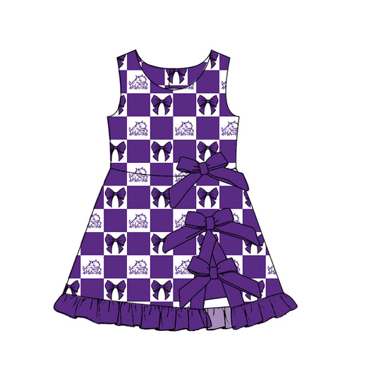 Preorder(moq 5)Baby Girls Bows Tcu Horned Team Short Knee Length Dress