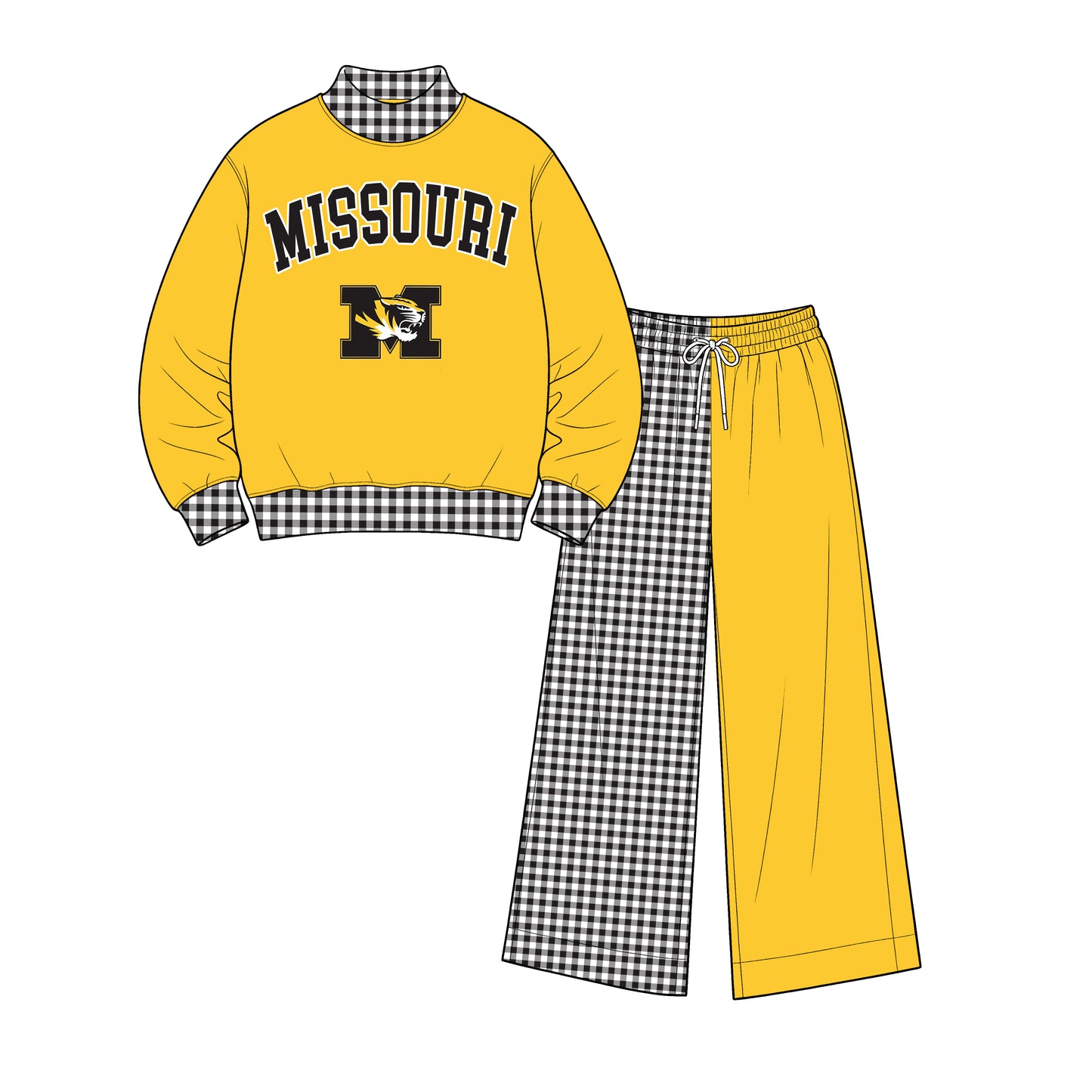 Preorder(moq 5)Baby Boys Long Sleeve Missouri Top Wide Pants Team Clothes Sets
