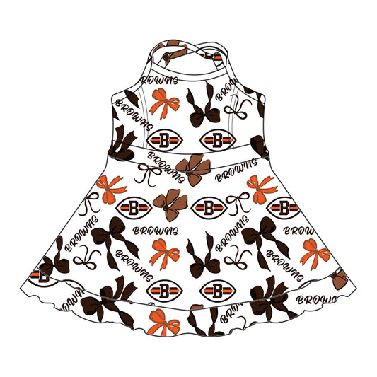 Preorder (moq 5)Baby Girls Strap Browns Bows Plaid Shorts Ruffle Team Knee Length Dresses