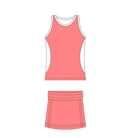 Preorder moq 10 Baby Girls Peach Sleeveless Activity Wear Vest Top Short Skirts Yoga Set