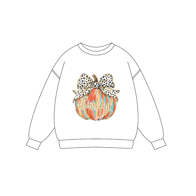 Preorder (moq 5)Baby Girls Long Sleeves Bow Pumpkins Tee Shirts Top