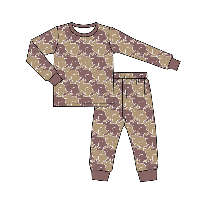 Preorder (moq 5) Baby Boys Khaki Rabbits Camo Top Pant Easter Pajamas Set
