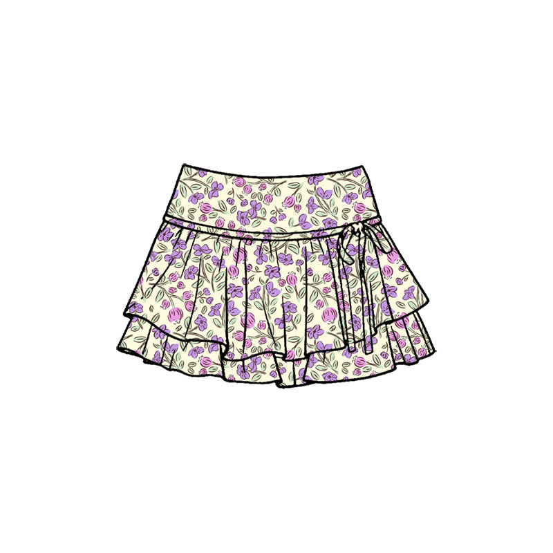 Preorder (moq 5)Baby Girls Colorful Flowers Double Ruffle Skirt Shorts Bottom