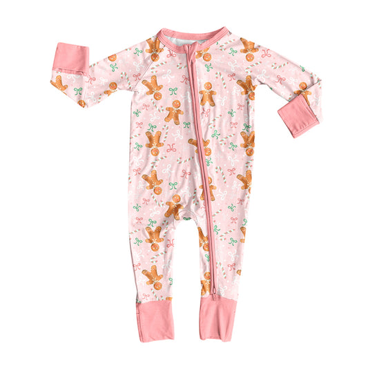 Preorder (moq 5)Baby Girls Bows Gingerbread Christmas Two Way Zip Convertible Rompers