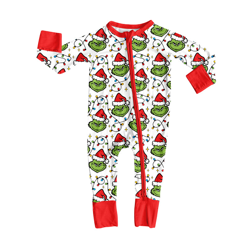 Preorder(moq 5)Baby Infant Boys Grin Frog Christmas Zipper Footie Rompers