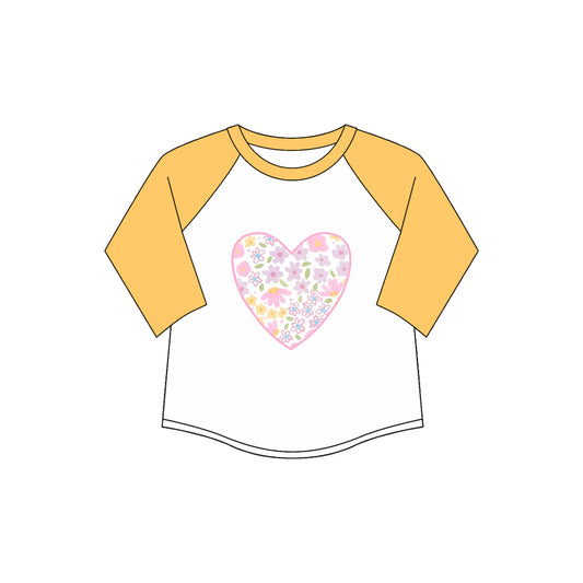 Preorder (moq 5)Baby Girls Yellow Long Sleeves Floral Hearts Tee Shirts Top