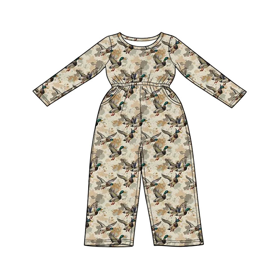 Preorder (moq 5) Baby Girl Clothes Mallard Duck Splatter Print Long Sleeve Jumpsuit