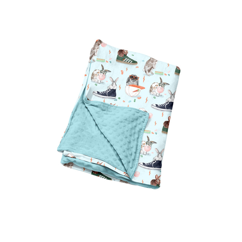 Preorder (moq 5) Baby Boy Clothes Cool Bunny Sneaker Carrot Print Double Layer Minky Dot Baby Blanket
