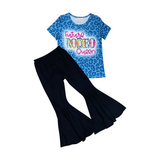 Baby Girls Future Rodeo Quenn Leopard Tee Shirts Tops Bell Pants Clothes Sets preorder(moq 5)
