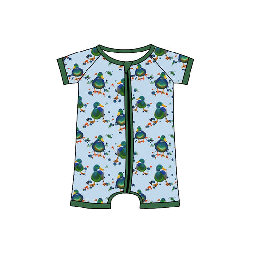 Baby Infant Boys Ducks Green Zip Summer Rompers preorder(moq 5)