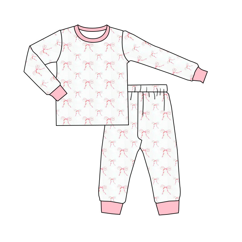 Baby Girls Pink Bows Top Pants Pajamas Clothes Sets Preorder(moq 5)