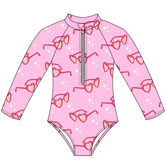 Baby Girls Heart Sunglasses One Piece Swimsuits preorder (moq 5)