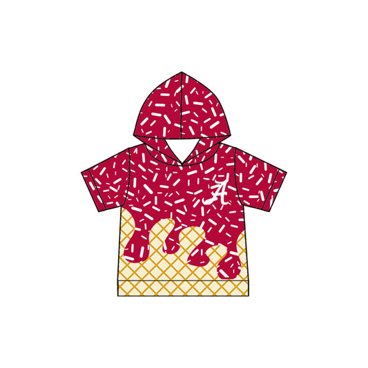Preorder (moq 5)Baby Boys Red Alabama Drip Sprinkles Team Short Sleeves Hoodies Top