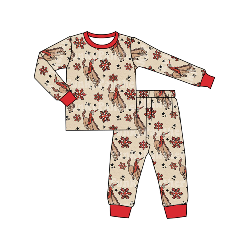 Baby Boys Western Christmas Rodeo Santa Top Pants Pajamas Clothes Sets preorder(MOQ 5)