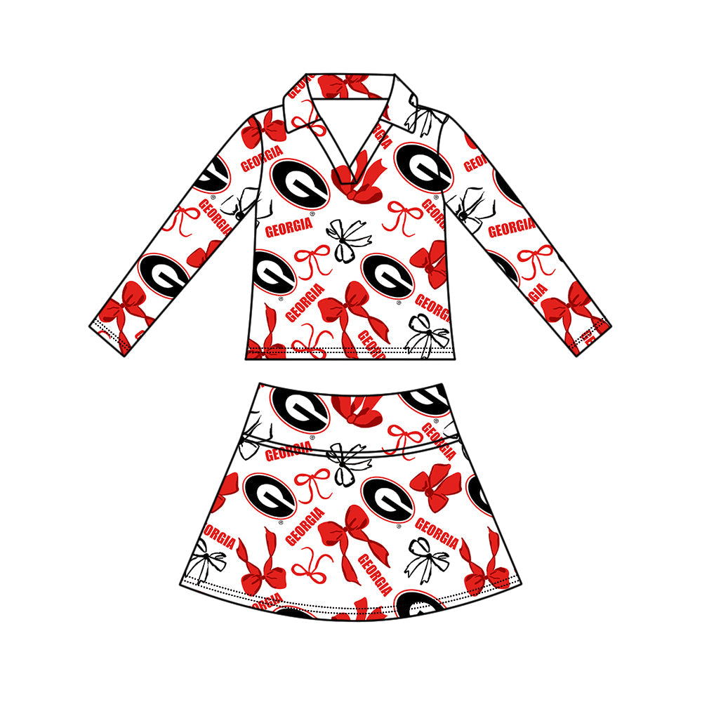 Preorder (moq 5)Baby Girls Bows Georgia Top Skirt Short Team Clothes Set