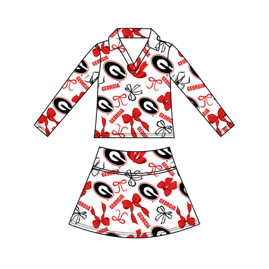Preorder (moq 5)Baby Girls Bows Georgia Top Skirt Short Team Clothes Set