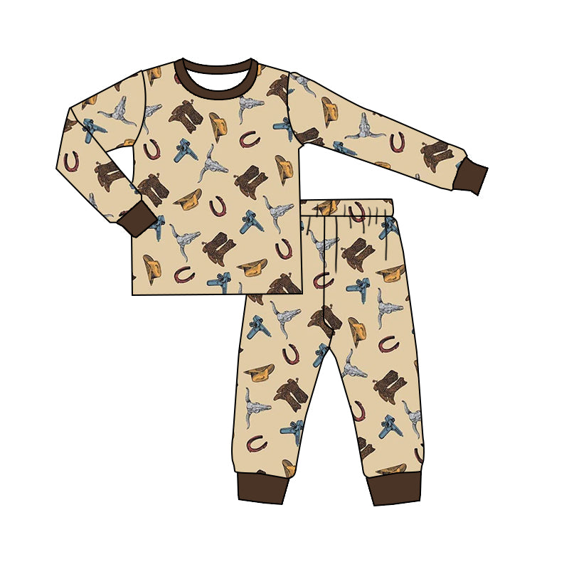 Baby Boys Western Cow Skull Top Pants Pajamas Clothes Sets Preorder(moq 5)