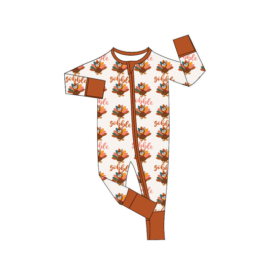 Baby Boys Thanksgiving Turkey Long Sleeve Zip Rompers Preorder(moq 5)