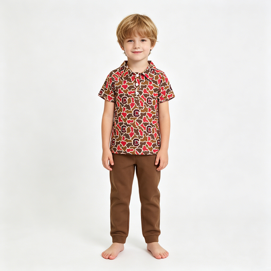 Baby Boys Short Sleeve Southern Camo Bulldogs Team Button Polo Shirts Top
