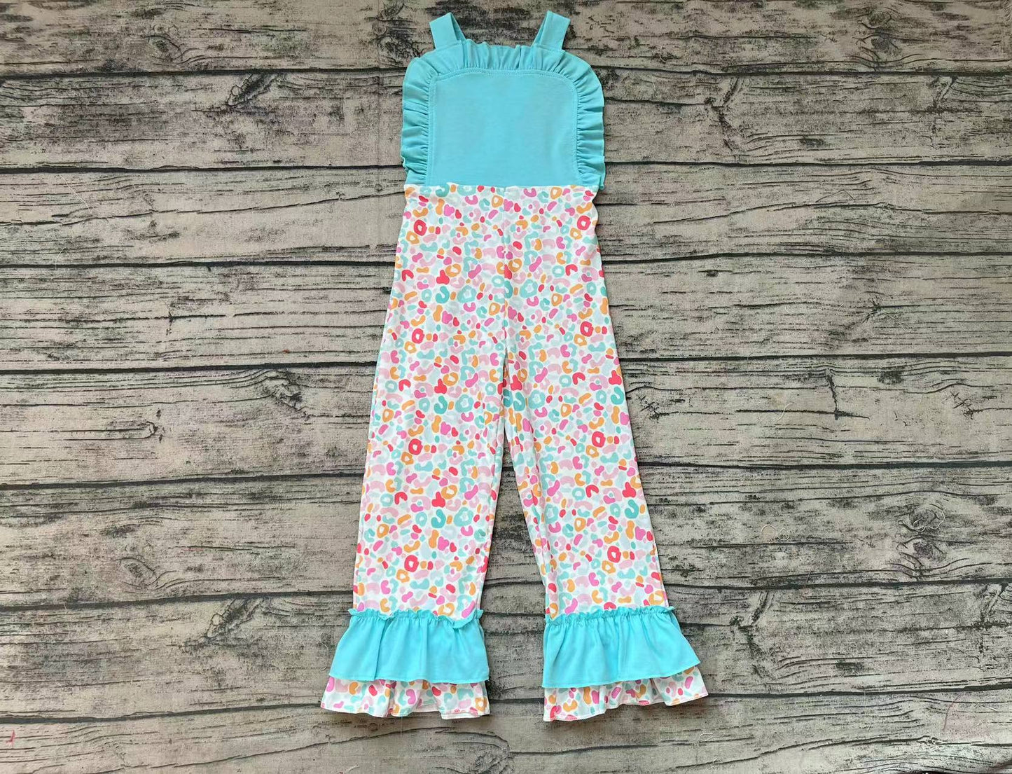 Baby Girls Blue Leopard Straps Ruffle Pants Jumpsuits