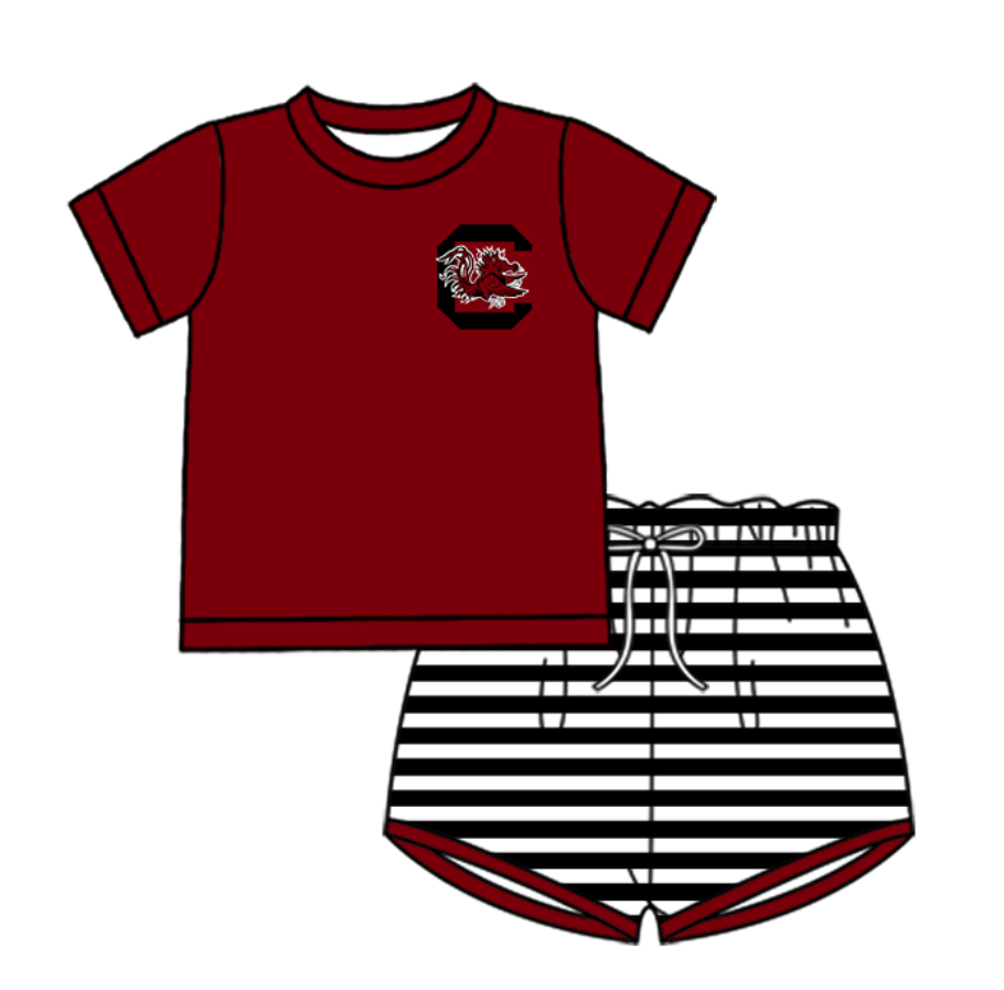 Preorder (moq 5)Baby Boys South Carolina Top Stripe Shorts Team Clothes Set