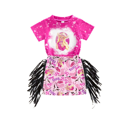 Baby Girls Doll Pink Top Ruffle Tassel Skirt Clothing Sets Preorder(moq 5)