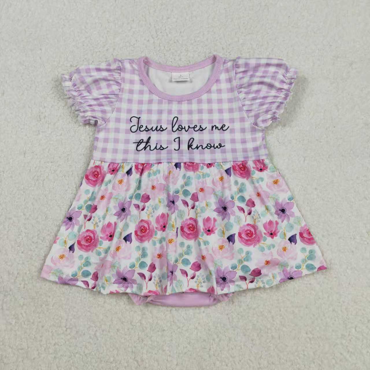 Sibling Baby Girls Flowers Checked Jesus Love Me Tunic Ruffle Pants Set Tunic Ruffle Rompers