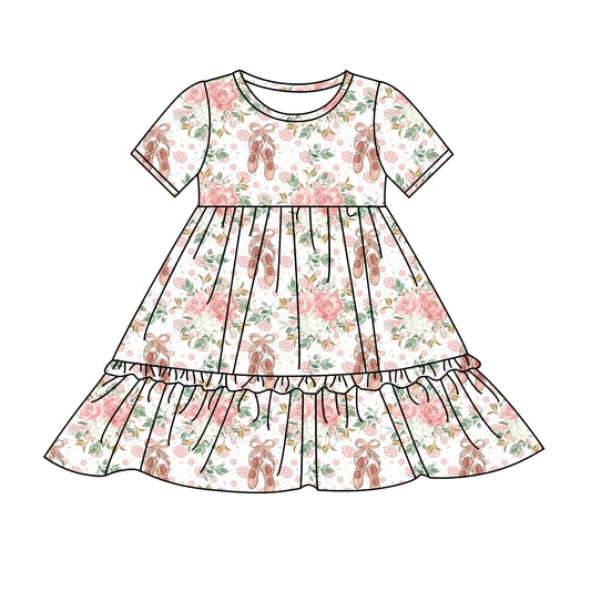 Preorder (moq 5)Baby Girls Flowers Ballet Shoes Knee Length Dresses