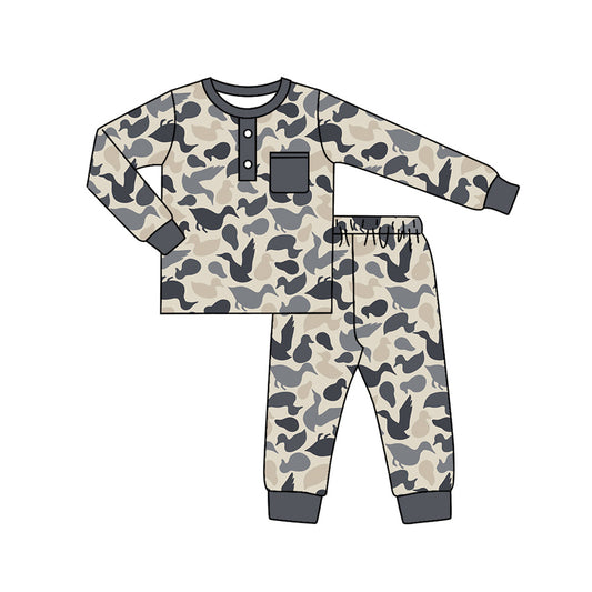 Baby Boys Camo Ducks Hunting Tops Pants Pajamas Clothing Sets Preorder(moq 5)