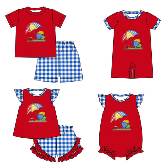 Preorder moq 5 (each item)Baby Boys Girls Beach Crabs Checked Shorts Clothes Sets Rompers