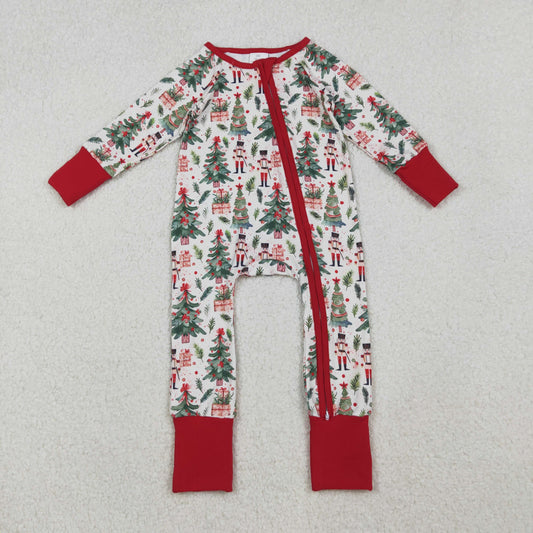 Baby Boys Christmas Trees Soldiers Zipper Footie Rompers