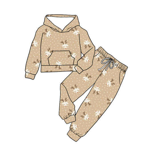 Preorder (moq 5)Baby Girls Polka Dots Deer Pocket Hoodie Jogger Christmas Clothes Set