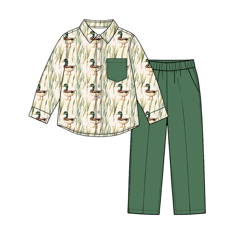 Preorder(moq5) Boys 2-Piece Casual Clothing Set Hunting Patchwork Deer Duck Print Sweatshirt Joggers Kids Outfit